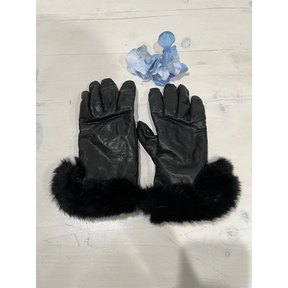 Leather Gloves with Rabbit Fur Cuffs Women's Dress Gloves Winter‎